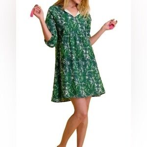 Mer st. barth Lea Popover dress, palm leaf print with tassels, lined. Co…